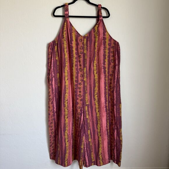 Ashley Stewart Size 22/24 Linen Blend Wide Leg Colorful Artsy Jumpsuit Boho - Picture 3 of 15